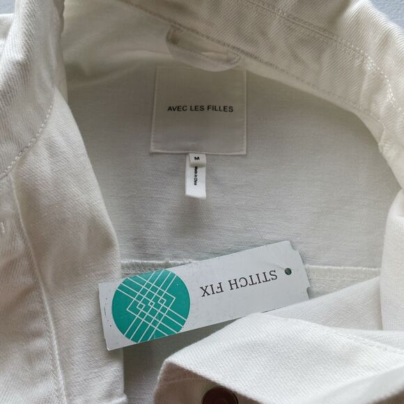 AVEC LES FILLES Oversized Denim Jean Jacket Off White Ruffled Feminine Sleeve M - Picture 5 of 16